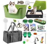 Kit de iniciación para gatos, 37 piezas esenciales para gatos y accesorios para gatos, incluye caja de arena para gatos, transportador de gatos, herramientas de aseo, juguetes de hierba gatera y más