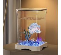 Kit de inicio de acuario, escritorio para acuario, juego completo con apertura de alimentación superior y luz de suelo integrada, 12 x 12 x 18 cm, tanque de peces para peces betta, camarones, peces