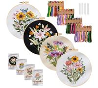 Kit de Inicio de Bordado, 4 Piezas Juegos de Bordar con Patrones e Instrucciones, Kit de Bordado Principiantes, Kit de Herramienta de Punto Cruz,con Aros de Bordado,Tela Bordada, Hilos de Colores