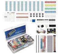 Kit de Inicio de electronica AYWHP Placa de pruebas de 830 agujeros Con placa de pruebas de 830 orificios,LED,módulo de potencia de potenciómetro, resistencia y condensador compatible con Arduino, R-P