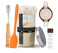 Kit de Inicio de Masa Madre,730ml Tarro de Masa Madre con Termómetro,Banda de Alimentación con Fecha Marcada,Eslinga de Pan de Silicona,Raspador de Silicona,Suministros para Hornear Pan de Masa Madre