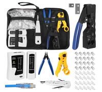 Kit de instalación de red, crimpadora RJ45 con 50 conectores RJ45 Cat5/Cat5e/Cat6 Pass Through, kit de crimpado RJ45/RJ11/RJ12, alicates de corte, Lsa herramienta de montaje, probador de cable de red