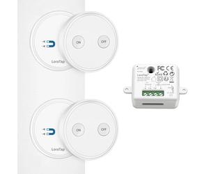 Kit de Interruptor Inalámbrico LoraTap para Luces y Electrodomésticos - Receptor de Alta Potencia 2500W 10A, Alcance Largo hasta 200m, Incluye 2 Mandos a Distancia + 1 Relé