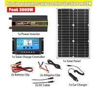 Kit de inversor de onda sinusoidal pura for nerador solar, 12 V, 220 V, 8000/6000/4000/3000 W, con panel solar y controlador de 30 A.(Peak 3000W Set)