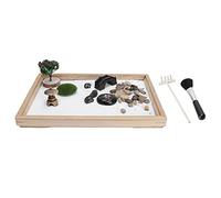 Kit de jardín de arena, mini accesorio de decoración de mesa japonés Zen para decoración de escritorio en casa, oficina, tablero de plástico de resina, madera, arena, metal, 28 x 19 x 2,5 cm