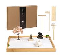 Kit de jardín Zen para Escritorio de Oficina, decoración de meditación Japonesa, Arte de Arena con Bandeja/Estatua de Buda/Soporte de Incienso de Loto de cerámica Hecho a Mano/Accesorios Zen, Regalo