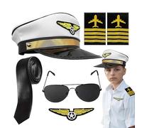 Kit de juego de rol de aerolínea, uniforme de piloto para niños, juego de ropa simulada | Colección de accesorios de cosplay de Capitán, equipo de aviador auténtico para niños, cumpleaños, carnaval