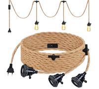 Kit de Lámpara Colgante con Cuerda de Cáñamo, 3 Portalámparas E27 con Interruptor de Enchufe, Cable de Lámpara Vintage, Luz Colgante de 6.8 m, Cable/Soga de Lámpara Colgante de Un Solo Cabezal DIY