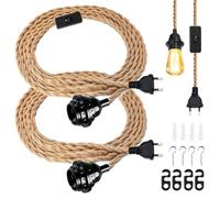 Kit de lámpara colgante de cuerda de cáñamo, 2 unidades, casquillo E27, lámpara colgante con enchufe, cable de lámpara vintage, lámpara colgante de 4,5 m, lámpara colgante de una sola cabeza, cable
