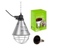 Kit de lámpara de rayos infrarrojos calentadores 250 W de Kerbl + reflector porta lámpara con rejilla de protección, cadena de fijación y cable de 2,5 m