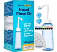 Kit de Lavado Nasal con Válvula de Control de Agua - Irrigador Nasal con 30 Sobres de Sal - Puntas para Adultos y Niños - Limpieza Nasal Diaria - Incluye termometro - Capacidad de 300ml