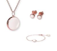 Kit de leche para pechos DIY Milkies - Conjunto de oro rosa 'Círculo de la vida' - Collar redondo de 18 mm, pulsera, pendientes, 18 mm, Oro Rosa, Perla sintética