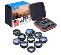 Kit de lentes 10 en 1 con clip de lente de 17 mm, compatible con la mayoría de teléfonos inteligentes, incluye filtros de gran angular, macro, ojo de pez, telefoto y CPL