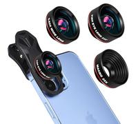 Kit de lentes multifunción 3 en 1 para teléfono, gran angular + macro + lente de cámara con clip de ojo de pez para fotografía de smartphone