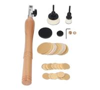 Kit de lijadora de cuenco de mano con mango de madera, kit de lijadora de cuenco con almohadillas de 1 pulgada y 2 pulgadas, 50 discos de lijado