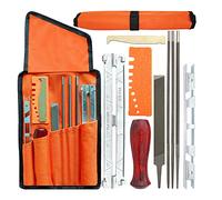 Kit de Limas Afiladoras para Motosierras, 10x Lima Universal para Cadenas, 5/32" 3/16" 7/32" Lima Redonda+Plana+Mordaza de Madera+Medidor de Profundidad, para Motosierras de Todos Los Tamaños