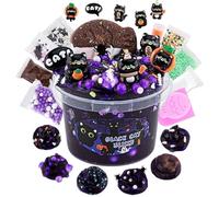 Kit de Limo de Gato Negro de 300 ml, Kit de Limo Transparente de Color Morado Oscuro para niñas con 9 complementos de Limo, Limo para niños, cumpleaños, Halloween, Navidad, Regalos de Pascua