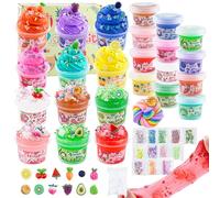 Kit de Limo prefabricado Grande de 32 onzas líquidas, Paquete de 12 limos Que Incluye 6 limos de Mantequilla y 6 limos de Cristal Transparente, Paquete de Limo de 38 Piezas para niños