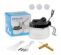 Kit de Limpiador Aerografo,Kit Limpieza Aerografo,Olla de Limpiador de Aerógrafo con Soporte,1 Herramienta Boquilla Dorada,5 Cepillos Nailon,5 Herramientas Aguja Acero Inoxidable (Negro)