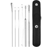 Kit de limpieza de 6 púas de oído, kit de eliminación de cerumen, limpiador de cera de oídos de acero inoxidable con bolsa de almacenamiento, herramienta profesional para limpieza de oídos, limpiador