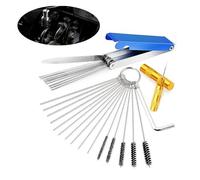 Kit de limpieza de carburador, limpiador de carburador de carbono para eliminar la suciedad, juego de 13 cables de limpieza, 1 púa afilada, 1 llave del acelerador, 5 cepillos de nailon, 10 agujas de