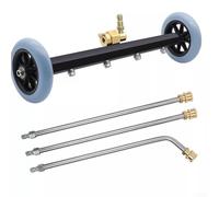 Kit de limpieza de escoba de agua y tren de rodaje para lavadoras a presión, incluye varitas angulares y de extensión para entradas y remolques (rueda gris)