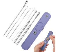 Kit de limpieza de oídos,Limpiador de cerumen de acero inoxidable de 6 piezas con bolsa de almacenamiento de PU | Limpiador de cera para oídos, regalo para familiares, amigos, adultos y niños Shangjia