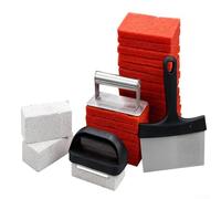 Kit de limpieza de plancha de 26 piezas con mango de acero inoxidable, piedra de parrilla y raspador para parrillas de parte superior plana, limpiador de barbacoa resistente para exteriores e