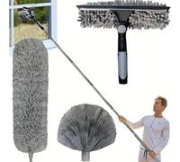 Kit de limpieza de techo telescópico de alto alcance, poste de 6 m con extensión de 4,25 m, plumero de techo de microfibra y removedor de telarañas para una fácil limpieza