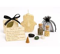 Kit de Limpieza Energética Artesanal con Vela Mano de Fátima, Hierbas Aromáticas, Pan de Oro, Piedras Energéticas, Laurel de Asturias y Palo Santo