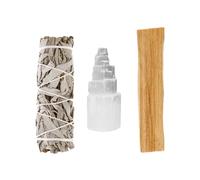 Kit de Limpieza Energética para el Hogar con Selenita 10 x 5 cm (Aprox.), Salvia Blanca y Palo Santo | Set de Sahumado y Purificación | Ritual, Meditación y Bienestar