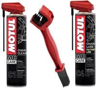 Kit de limpieza lubricante cadena Motul C4 Chain Lube 400 ml + C1 Chain Clean 400 ml, Aceite Cadena