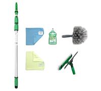 Kit de Limpieza para Jardín de Invierno (Incluye Limpiador, Limpiacristales, Barra de Extensión, Paños de Microfibra, Sin Rayas), Color Verde