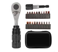Kit de llave de trinquete de 1/4 pulgadas con 20 puntas y 1 barra de extensión con mecanismo de trinquete reversible para control de fijación bidireccional (juego de 22 piezas)