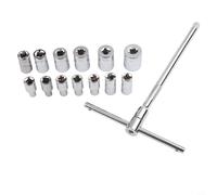 Kit de llaves de vaso ajustables en forma de T de 6,3 mm de 1/4 pulgadas con múltiples cabezales intercambiables, extensiones de barra larga y corta para tareas de taller y hogar (F)