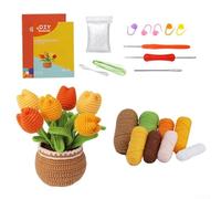 Kit de macetas de ganchillo para principiantes con guía de video, hilo de algodón y ganchos incluidos, para un fácil juego de manualidades paso a paso para hacer decoración de tulipanes o girasoles (A
