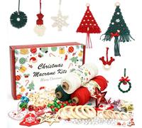 Kit de macramé para principiantes para Navidad, con cordón de macramé de 3 mm, cuentas, anillos, libro de instrucciones (idioma español no garantizado). Todos los accesorios de Navidad para hacer