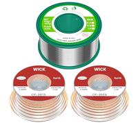 Kit de malla para soldar y desoldar: alambre de soldadura sin plomo con núcleo de resina, soldadura electrónica (Sn99.3Cu0.7/0.8mm/50g) + mecha desoldadora (2.0mm/1.5m/2 piezas) para soldar y desoldar