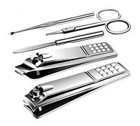 Kit de manicura y pedicura, juego de cortaúñas, uñas de manos y pies Vibrissac tijeras, 5 piezas, las mejores herramientas de cuidado para hombres y mujeres con estuche de viaje (gris/negro_A) (color