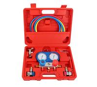 Kit de Manómetros R134A para Aire Acondicionado con Mangueras de Carga de 1,5 m, Juego de Diagnóstico con Caja de Almacenamiento Portátil