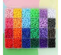 Kit de manualidades con cuentas de 2400 piezas: cuentas de poni multicolores para hacer joyas, pulseras, trenzas y manualidades con organizador. 24 cuentas de cubo de cuadrícula de 9 x 6 mm. 2400 pi
