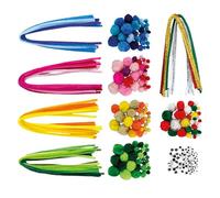 Kit de manualidades con pompones y limpiapipas de 300 piezas - Alambre de chenilla de 50 cm - Ojos de peluche - Tono sobre tono - Niños a partir de 3 años