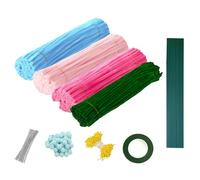 Kit de Manualidades de 400 Piezas Con Limpiapipas, Tallos de Chenilla En Rosa Fucsia, Rosa, Azul Y Verde, Incluye Accesorios para Hacer Ramos de Flores tú Mismo, para Hacer Ramos De Flores DIY