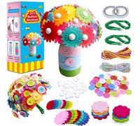 Kit de manualidades de flores para niños, haz tu propio ramo de flores con botones, regalo de actividad de bricolaje para niños y niñas de 4 5 6 7 8 9 10 años de edad (2 ramos y 1 jarrón de vidrio)