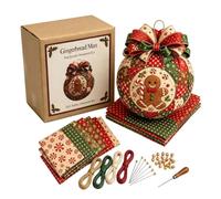 Kit de manualidades para adorno navideño, patchwork 3D, crea un adorno de tela en capas con detalles de patchwork, cinta y un colgante navideño (E, talla única)