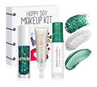 Kit de maquillaje con purpurina para el rostro, gel de purpurina verde, gel de purpurina plateada y barra de purpurina verde para rostro y cabello corporal, secado rápido, no pegajoso, sin pegamento