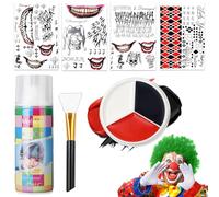 Kit de Maquillaje de Carnaval de Vampiro Payaso de 4 Piezas,Spray de Color de Cabello Verde,Tatuajes Temporales de Payaso,Maquillaje de Payaso de Carnaval,Spray de Color de Cabello Temporal