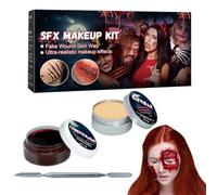 Kit De Maquillaje De Efectos Especiales | 2 En 1 Kit De Maquillaje De Efectos Especiales Halloween - Pintura Corporal Realista para Heridas Zombie Carnaval Disfraz Cosplay Teatro Cumpleaños