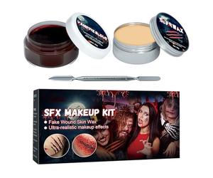 Kit De Maquillaje De Efectos Especiales,Modeladora Cicatrices Falsas y Sangre Postiza - Pintura Corporal Lavable Con Espátula Para Zombie Cosplay Heridas Fotos Hombre Mujer