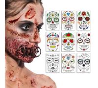 Kit de maquillaje de Halloween - Pegatinas ligeras para disfraces | Adhesivos creativos temporales para rostros de Vistaprint | 2024 pegatinas divertidas de cara de Halloween, maquillaje de broma de